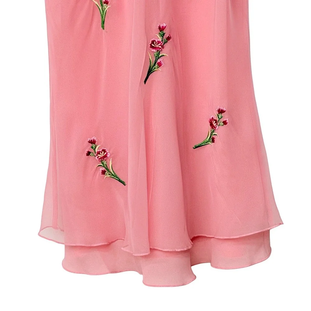 Vintage Victorias Secret Gold Label Pink Floral Embroidered Slip Dress Small 90s